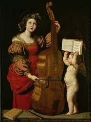 St. Cecilia med en engel som holder et partitur, ca. 1620
